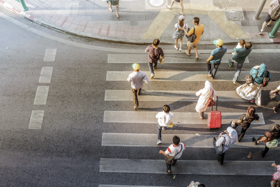 pedestrians crossing the road