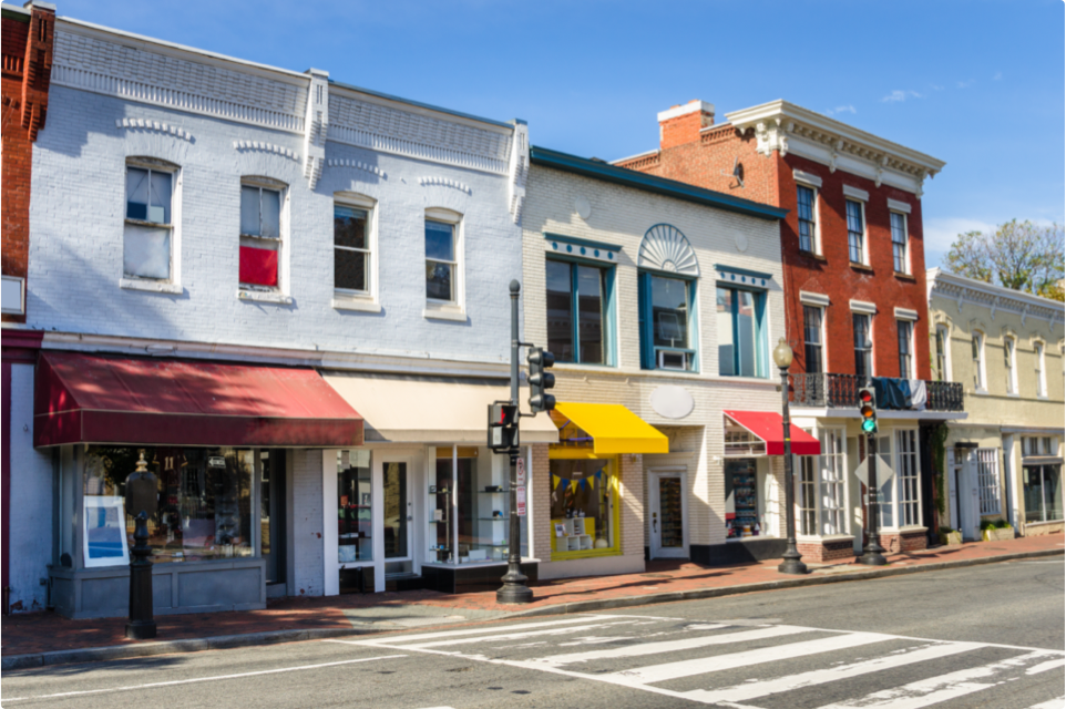 Street block of boutique shops